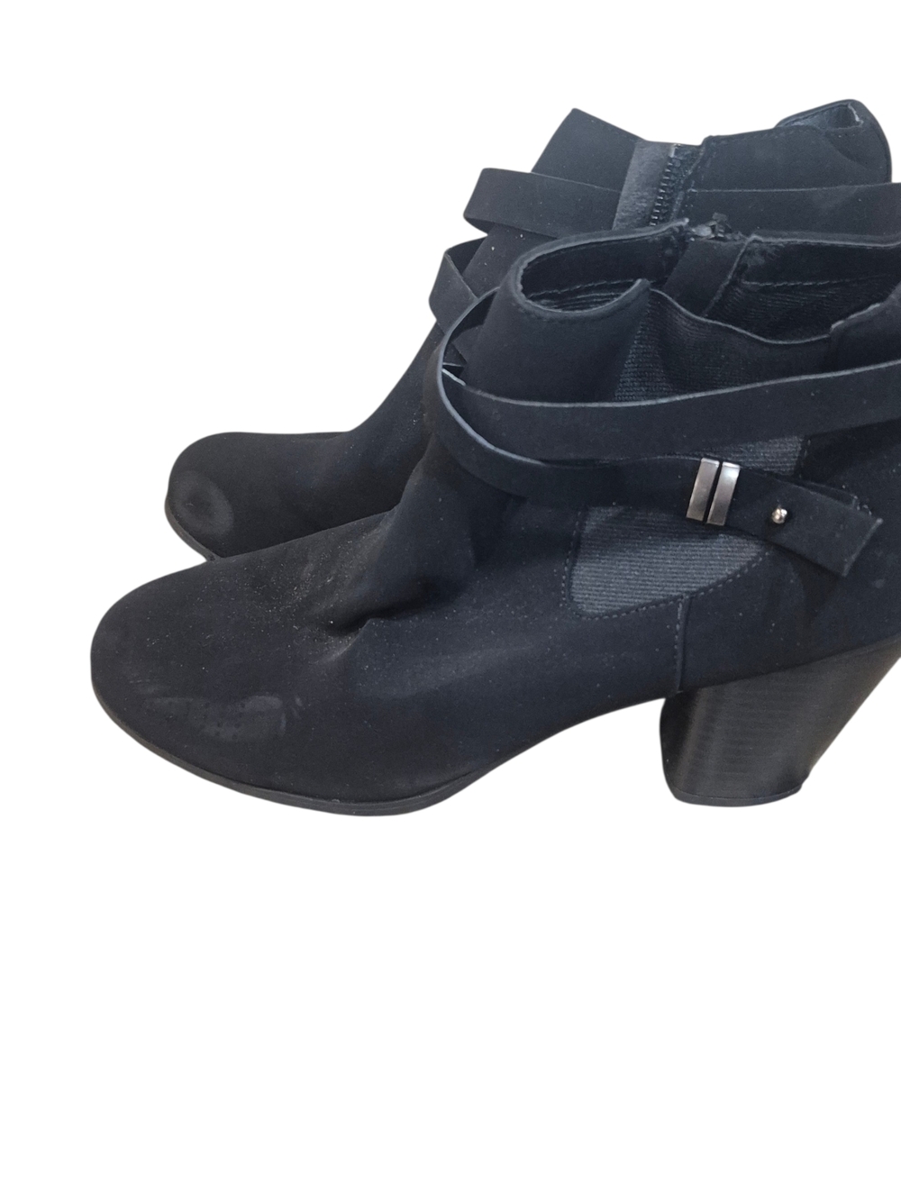 Soda Black Suede Ankle Boots with Strap Detail - Women 10